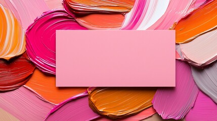 Abstract Pink and Orange Paint Swirl Background with Blank Pink Rectangle for Text or Logo