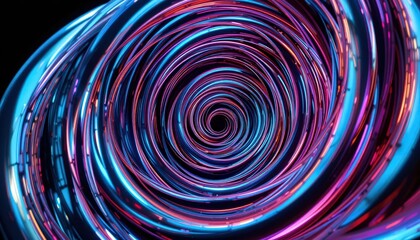 Vibrant swirling tunnel of neon lights inviting exploration into an infinite realm of colors and patterns, a mesmerizing digital journey that captivates the senses