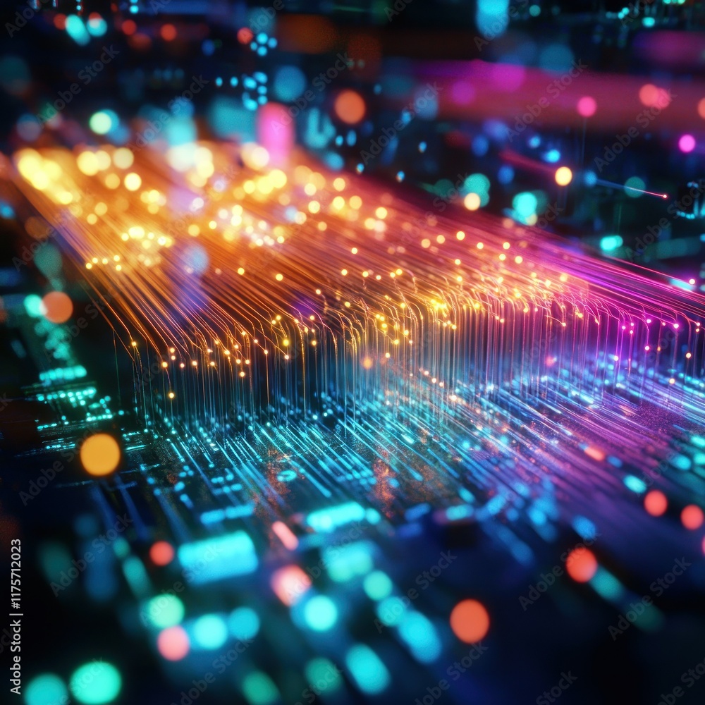 Poster abstract digital data stream: a symphony of light and color