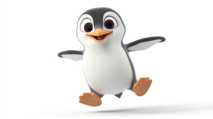 Fototapeta premium Happy cartoon penguin jumping.