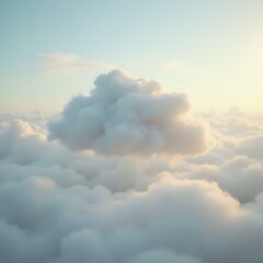 The image shows a view from above looking down through a sea of fluffy white clouds, with the sky transitioning into a lighter shade of blue at the horizon.