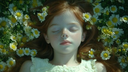 Sleeping Beauty Amidst Daisies: A Dreamy Portrait of Youthful Innocence