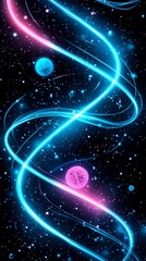 Obraz premium Abstract Cosmic Nebula Background with Glowing Light Trails and Yarn Balls