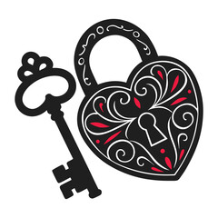 Unique style lock with ornate matching key shilouette