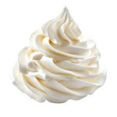 Delicious whipped cream swirl isolated on a clean transparent background, perfect for desserts and toppings, Luscious Whipped Cream Swirl isolated on transparent background