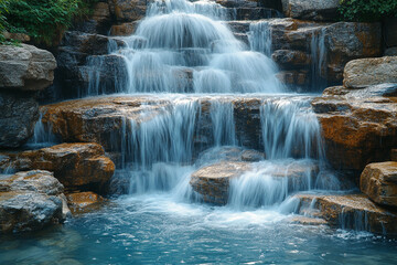Serene Waterfall Cascading Over Smooth Rocks