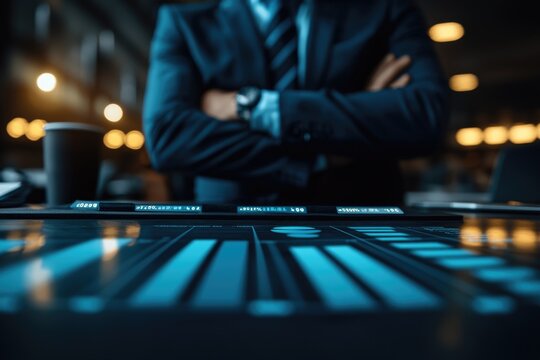 Corporate leader analyzes financial decline in boardroom under pressure of business debt