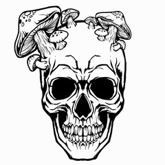 skull head vector with mashroom