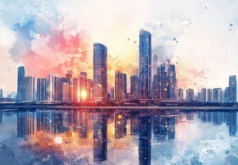 Obraz premium Architecture Watercolor Photo Effect Mockup