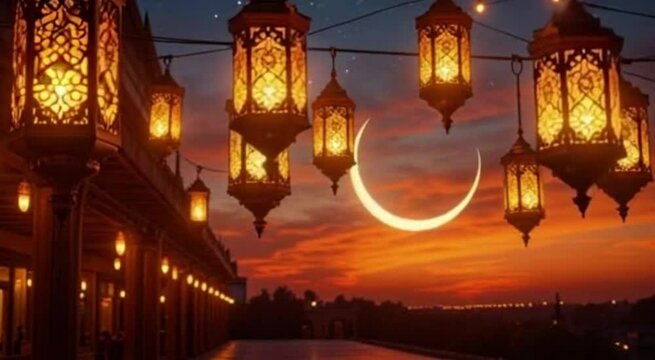 Islamic background for ramadan, eid mobarak, lantern seamless looping 4K virtual video animation background