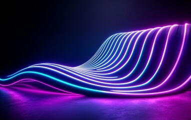 Abstract Neon Wave Background Purple and Blue Glowing Lines Futuristic Design