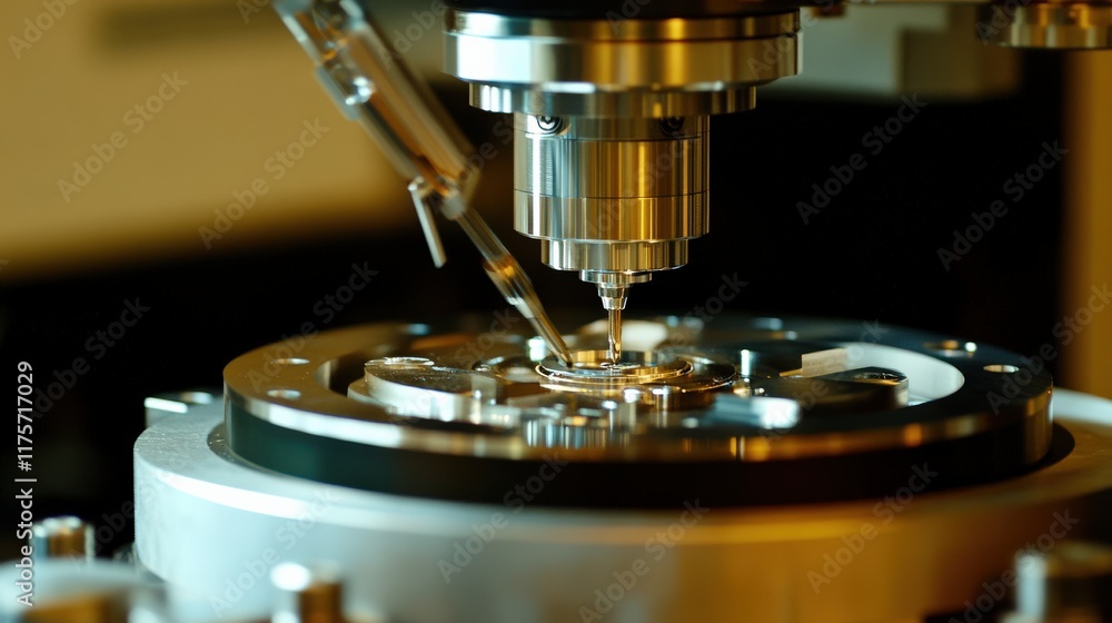 Poster precision instrument in a laboratory setting for sample analysis, featuring a close-up of a micromet