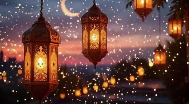 Islamic background for ramadan, eid mobarak, lantern seamless looping 4K virtual video animation background