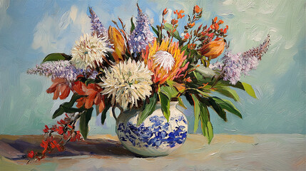 Lush Florals: Textured Chrysanthemums in Soft Pastel Hues