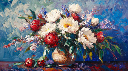 Petals of Color: Impasto Floral Arrangement in Radiant Hues