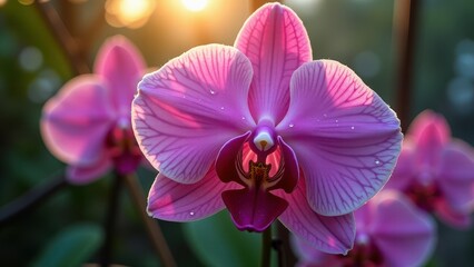 Close-Up of a Vibrant Pink Orchid Flower With Droplets

