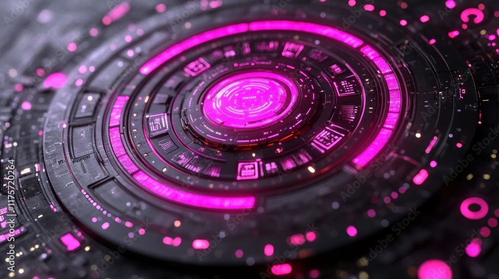 Poster futuristic technology interface: abstract cyberpunk console design