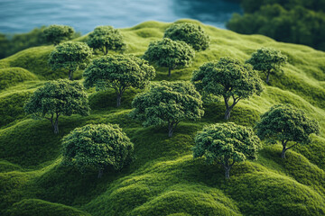 Lush Green Hills Adorned With Numerous Trees