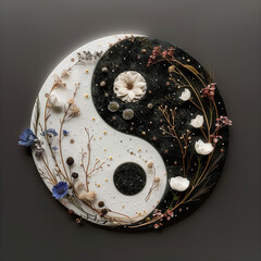 Zen Balance: Yin-Yang with Dried Flowers and Pebbles
