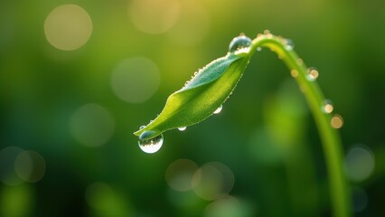 Close-Up View of Dew-Covered Leaf In Gentle Sunlight

