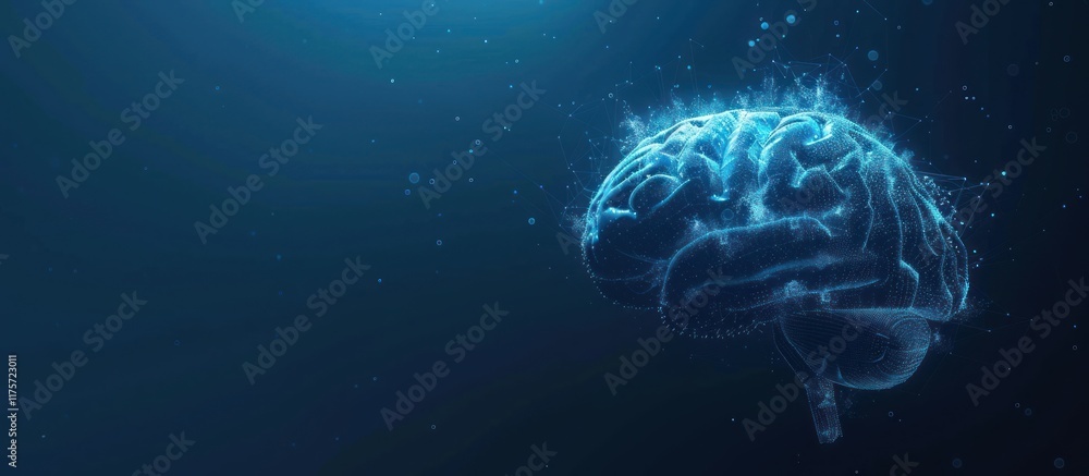 Poster illuminated brain: a futuristic depiction of human intellect and cognitive processes in a digital ag