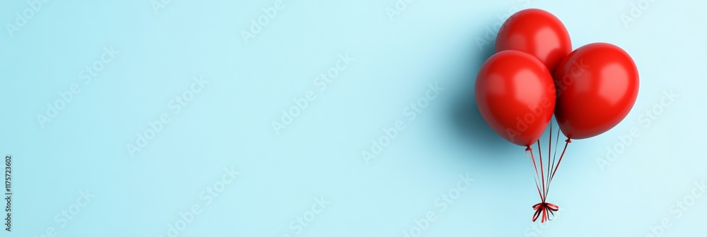 Poster Three red balloons floating on a minimalist light blue background create a simple yet captivating visual, perfect for celebrations, announcements, or adding a touch of joy to any project