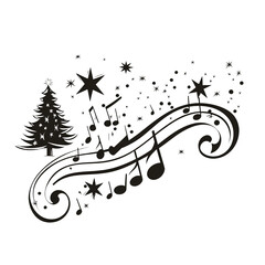 Naklejka premium a christmas tree with musical notes and stars PNG image, PNG file, Generative art.