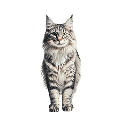 Fototapeta premium a gray and white cat standing on a transparent background, PNG image, PNG file, Generative art.