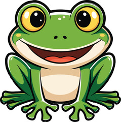 A cartoon frog with a bright green color big yellow eyes