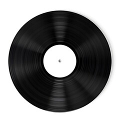 Fototapeta premium A classic black vinyl record with a blank white label sits against a plain background