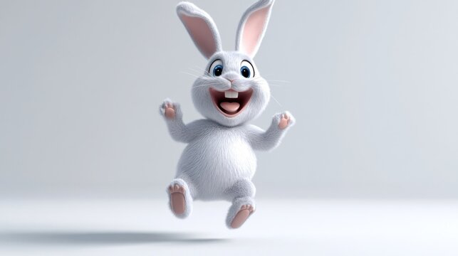 Joyful cartoon bunny rabbit hopping.