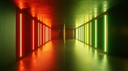 Fototapeta premium Neon Lights Illuminate A Modern Corridor