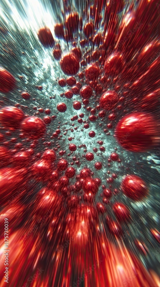 Aufkleber exploring the dynamic essence of brownian motion through vibrant red particles in fluid movement