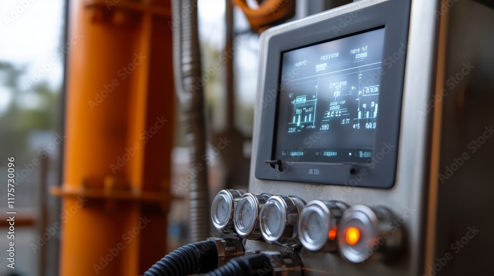 Poster industrial control panel with gauges display screen and data monitoring system