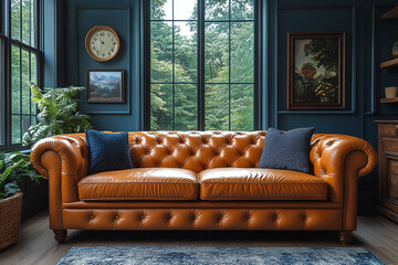 Leather Chesterfield Sofa in a Classic Room Setting