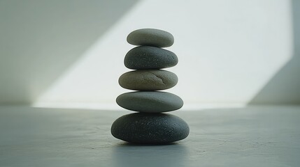 Stack of balanced zen stones against a white backdrop