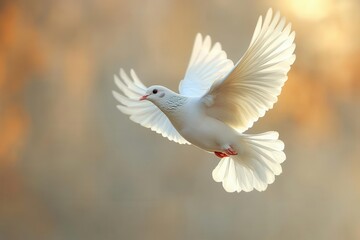 winged dove gracefully soaring against a soft background symbolizing the holy spirit with ample copy space for spiritual messages encapsulating peace and hope