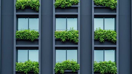 Fototapeta premium Sustainable business practices corporate office with vertical gardens and solar panels in urban environment