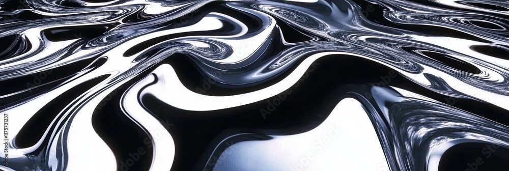 Fototapete melted chrome reflecting light with unique patterns in a mesmerizing display of fluidity