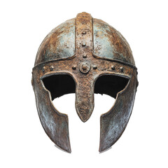 Fototapeta premium Ancient Viking helmet with nose guard displayed on a transparent background, Ancient Viking Helmet with Nose Guard on transparent background