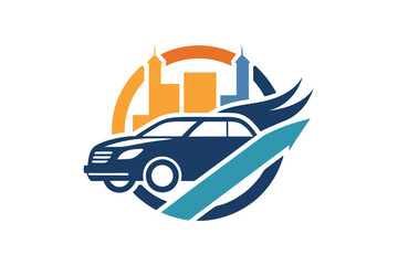 Obraz premium This artwork creatively represents the dynamic nature of car sales with an urban skyline backdrop, A subtle nod to the business of selling cars, minimalist simple modern vector logo design