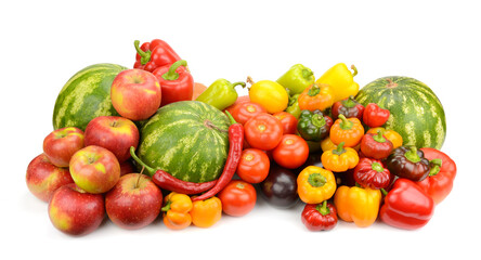 Fresh vegetables, fruits and berry isolated on white
