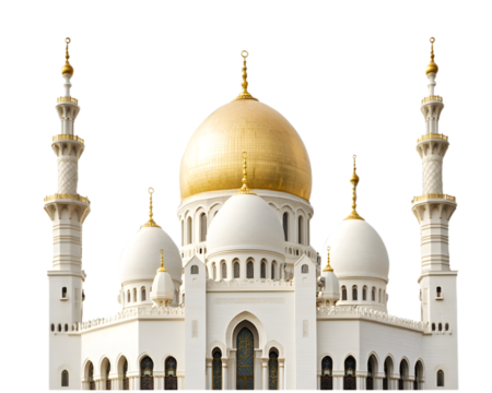 Magnificent Grand Mosque with Golden Domes on transparent background