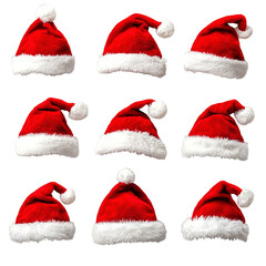 set of red and white caps in different shapes on a transparent background, PNG image, PNG file, Generative art.