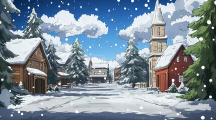 Christmas Watercolor Cozy Village Full Color Knitted