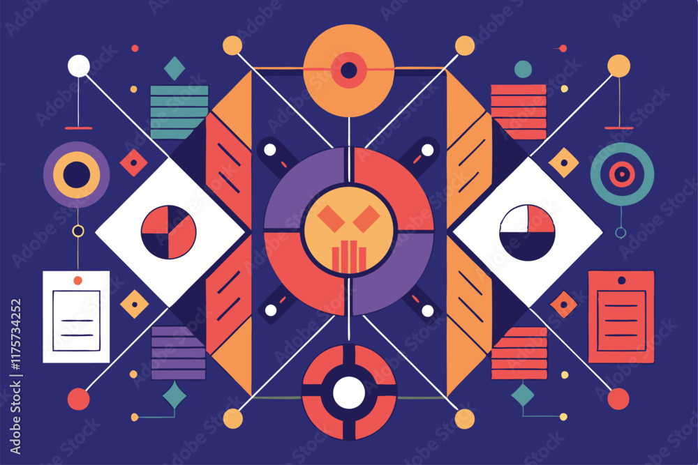 Poster this artwork features a symmetrical layout with geometric shapes symbolizing balance and creativity,