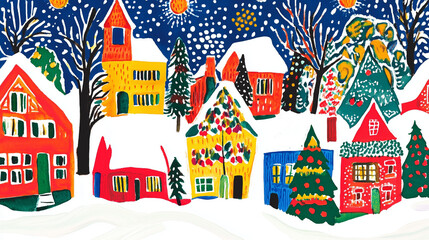 Christmas Watercolor Cozy Village Full Color Knitted