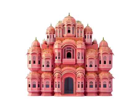 Vibrant Jaipur’s Hawa Mahal with Intricate Pink Sandstone Facade on transparent background