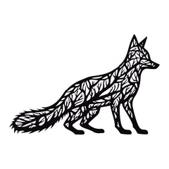 Cute silhouette fox branches black vector illustration
