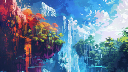 Digital Delight: A Splash of Color with Pixel Art Wallpaper
